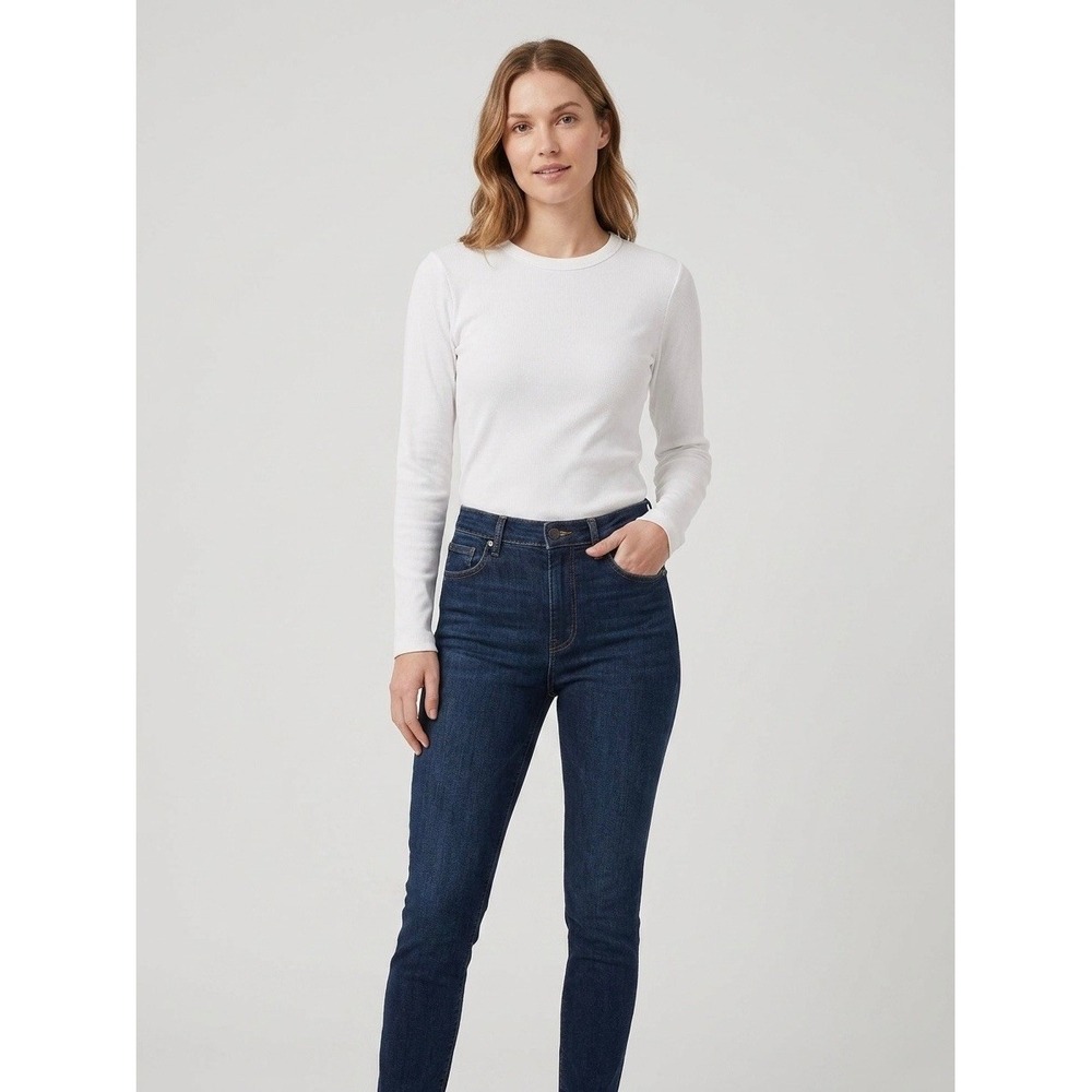 Pact Organic Cotton Rib Long Sleeve Tee White Crew Neck WA1-W7J Mens M